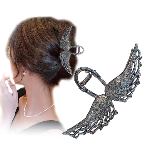 BeeGift Pinza para el cabello, cristal negro, metal, pinza para el pelo para mujeres con cabello más delgado, grueso, sujeción fuerte, accesorio de