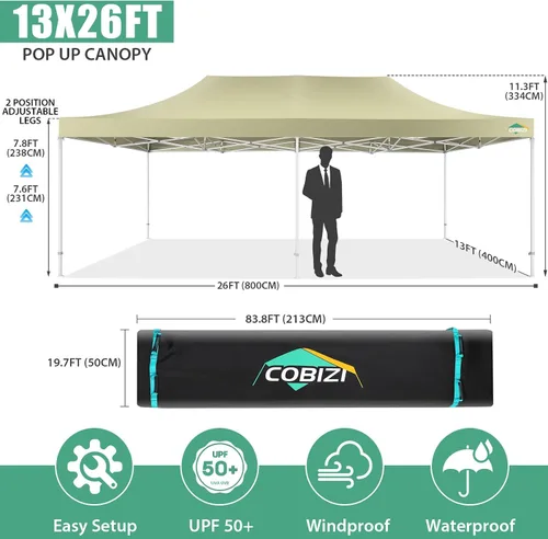Miniatura 62 de COBIZI Tienda de campaña desplegable de 6.6 x 6.6 pies, toldo resistente, fácil de instalar, impermeable, para exteriores, fiestas, playa, jardín