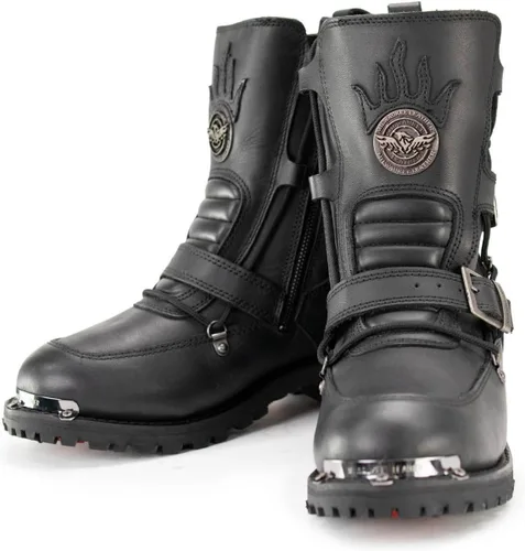 Miniatura 3 de Milwaukee Leather MBM9076 Botas de cuero tácticas tipo logger negras para hombre con mejora de hebilla - 7