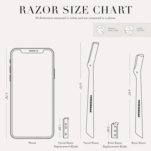 Miniatura 7 de Tweezerman Maquinilla de afeitar facial de acero inoxidable con 7 cuchillas de repuesto