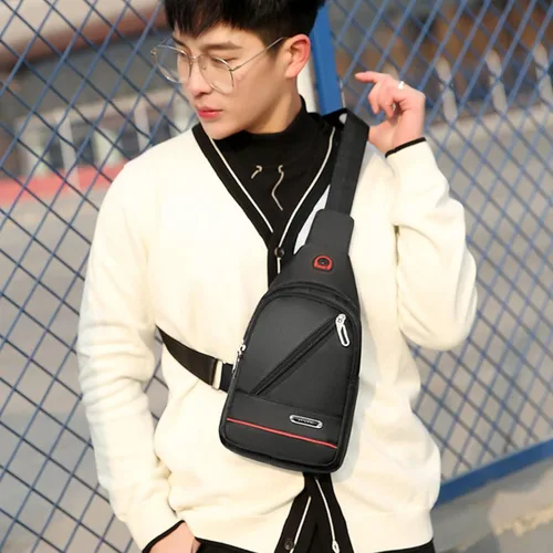 Miniatura 7 de Amketima Bolso de hombro para hombres, bandolera en el pecho, bolsa cruzada con correa para viaje, con agujero para auriculares