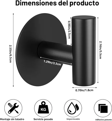 Miniatura 7 de Ganchos de pared autoadhesivos, ganchos de pared de acero inoxidable resistentes, ganchos para toallas para colgar batas, delantales, abrigos