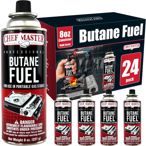 Miniatura 9 de Chef Master 4 recipientes de combustible de butano de 8 onzas – Recambio de butano para antorcha de cocina y estufa de campamento – Recipiente