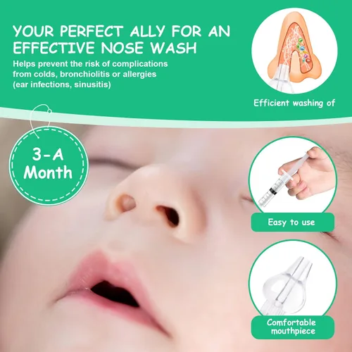 Miniatura 5 de Aolso Irrigador nasal para bebé, 2 jeringas nasales para bebé, jeringa irrigador nasal con pinzas y cepillo de limpieza, aspirador nasal para bebés