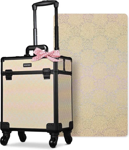 Miniatura 39 de BYOOTIQUE estuche rodante para maquillaje 4 en 1, con cerradura, maletín tipo trolley para cosméticos, con 4 ruedas extraíbles, organizador de viaje