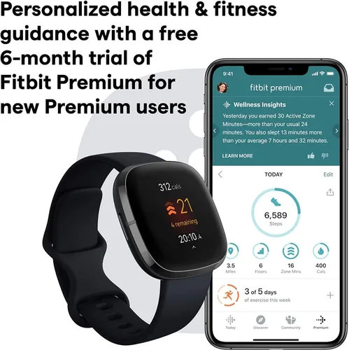 Miniatura 6 de Fitbit Sense Health & Fitness - Reloj inteligente con GPS, llamadas y mensajes de texto Bluetooth, frecuencia cardíaca SpO2, ECG, temperatura