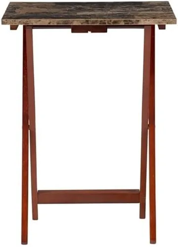 Miniatura 5 de Pemberly Row Juego de mesa plegable de madera de 5 piezas, parte superior de mármol sintético marrón, construcción de madera de caucho resistente