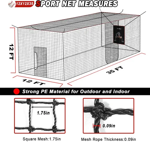 Miniatura 15 de Red de jaula de bateo de béisbol y sóftbol con receptor realista, solo red, red de jaula de bateo para práctica en el patio trasero, red deportiva