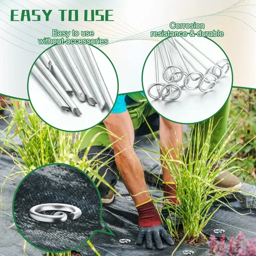 Miniatura 4 de Therwen 100 pines circulares para paisaje, grapas de jardín a granel, estacas galvanizadas, resistentes, pasadores de paisaje para paisajismo
