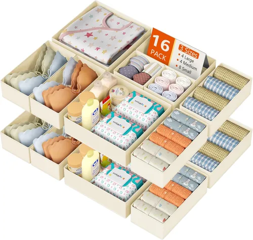 Miniatura 9 de DIMJ Organizador de cajones para ropa, paquete de 12 unidades, organizadores plegables para bebé, organizador de almacenamiento y cómoda para Beige