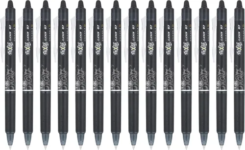 Pilot FriXion Clicker - Bolígrafos de gel borrables, punta fina (0.027 pulgadas), tinta negra, paquete de 14 bolígrafos recargables, de escritura