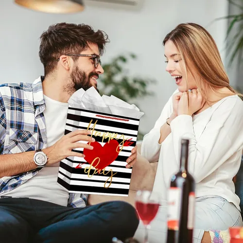 Miniatura 6 de FaCraft Bolsas grandes de regalo para el día de San Valentín con asas para novio y niños, bolsa de regalo de corazón para aniversario, bodas