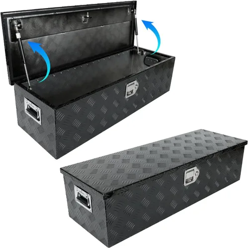 Miniatura 2 de Caja de herramientas de aluminio negro de 39 x 13 x 10 pulgadas con cerradura y llaves, caja de herramientas de 5 barras de banda de rodadura, caja