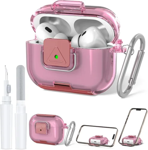 Miniatura 12 de Funda de bloqueo seguro para AirPods Pro 2 con soporte para teléfono, funda protectora de TPU suave y transparente a prueba de golpes para Airpods
