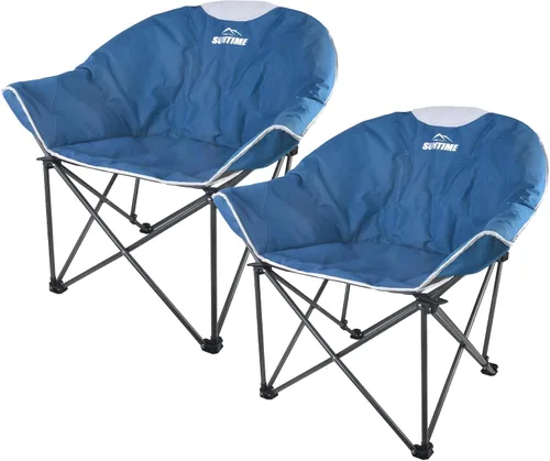 OUTDOOR LIVING SUNTIME Silla de Camping Acolchada de Gran Tamaño, Sillas Portátiles Cómodas Plegables para Exteriores Tipo Luna Redondas Platillo
