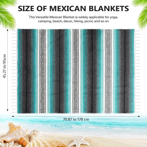 Miniatura 2 de Oudain 4 mantas mexicanas tejidas a mano a granel, manta de yoga mexicana colorida falsa serape, manta tejida bohemia para acampar al aire libre