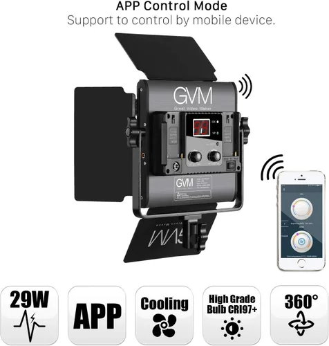 Miniatura 5 de GVM - Luces de video bicolor LED con función de aplicación, CCT variable 2300K-6800K y 10% -100% de brillo con pantalla digital para grabación