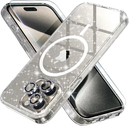 Miniatura 15 de Choiche Funda magnética para iPhone 15 Pro Max, funda transparente con purpurina brillante para mujer