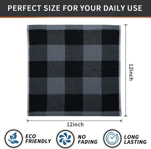 Miniatura 6 de Mordimy Trapos de cocina a cuadros 100% algodón, 12 x 12 pulgadas, súper suaves y absorbentes, de secado rápido, trapos de cocina para cocina, Negro