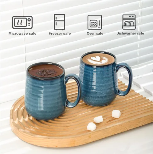 Miniatura 6 de Juego de 6 tazas de café de porcelana Hasense, juego de 6 tazas de café de cerámica grandes de 15 onzas con asa para café con leche, té, cacao