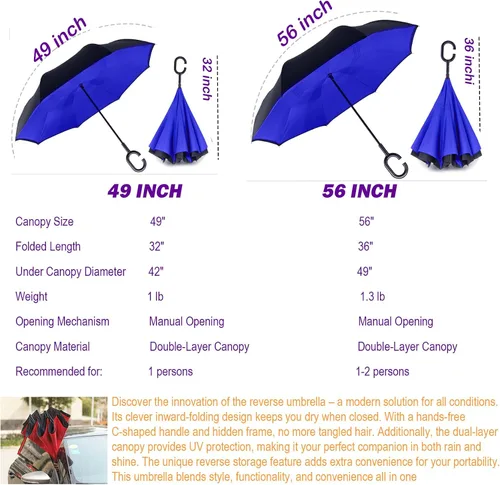 Miniatura 116 de SIEPASA Paraguas invertido invertido de 49/56 pulgadas, doble toldo extra grande, ventilado, resistente al viento, impermeable, paraguas de golf