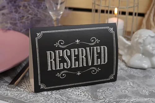 Miniatura 8 de Paquete de 20 letreros de mesa rústicos reservados – Señales reservadas para boda – Carteles de pizarra negra reservados – Accesorios de boda