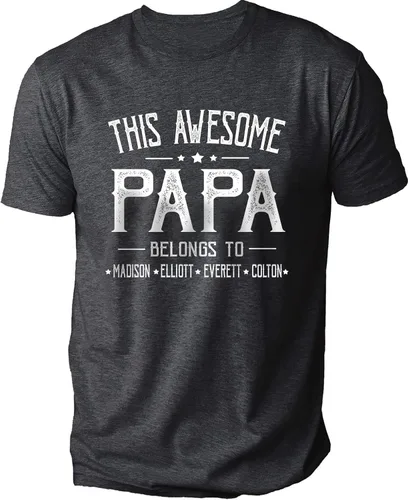 Personalized Grandpa Papa Dad Kids Grandkids with Name T-Shirt, Custom Grandpa Papa Fathers Day Christmas Birthday Gifts.