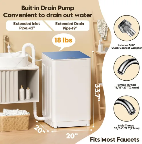 Miniatura 8 de Auertech Juego combinado de lavadora y secadora portátil, lavadora totalmente automática de 18 libras con bañera interior de acero inoxidable
