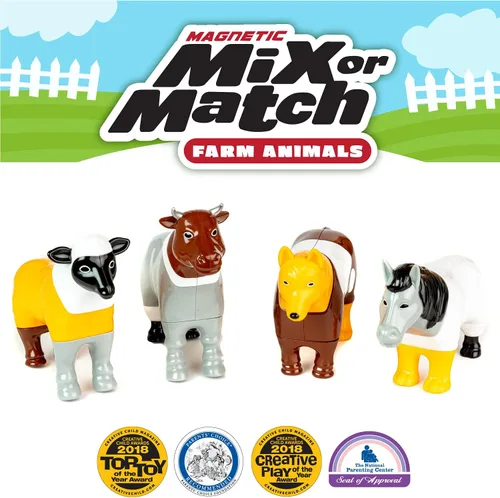 Miniatura 3 de Juego de juguetes magnéticos para mezclar o combinar animales de granja, 16 piezas