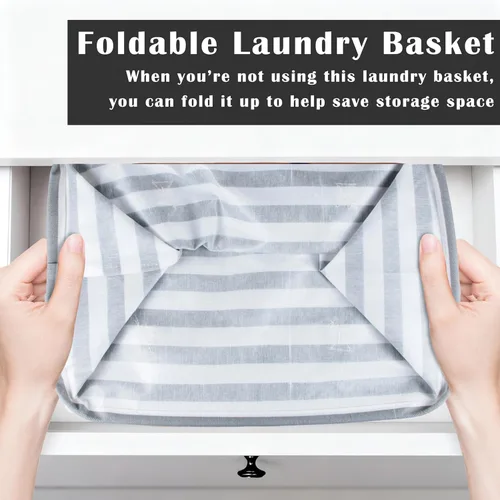 Miniatura 5 de Cesta grande para la ropa sucia, 75L impermeable, cesta plegable con asas extendidas para ropa en el dormitorio familiar (rayas verticales grises)