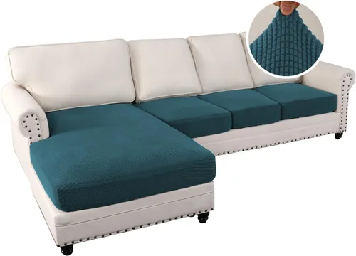Miniatura 2 de H.VERSAILTEX Fundas para sofá seccional, 4 piezas, fundas de cojín de asiento de sofá en forma de L, fundas de cojín separadas para chaise longue