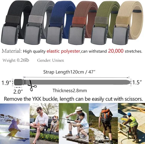 Miniatura 2 de LionVII Cinturones elásticos para hombres y mujeres lona elástica sin hebilla de plástico de metal para trabajo viajes deportes