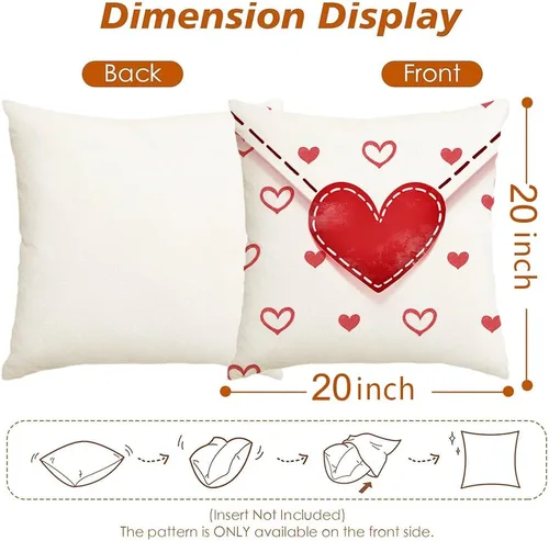Miniatura 4 de RABUSOFA Juego de 2 fundas de almohada de San Valentín de 20 x 20 pulgadas, diseño de corazones con sobre rojo, para exteriores, decoración de San