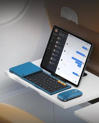 Miniatura 8 de ProtoArc XKM01 - Teclado y mouse plegables, combo de mouse inalámbrico plegable de tamaño completo para viajes de negocios, una suite de oficina Azul