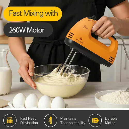 Miniatura 6 de Batidora de Mano Eléctrica Portátil – Mezclador Eléctrico de 7 Velocidades de Ultra Potencia (Naranja)