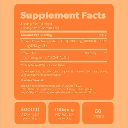 Miniatura 6 de sapling Suplemento vegano de vitamina D3 + K2 con aceite MCT de coco - 4000 UI de vitamina D y 100 mcg de vitamina K2 como Mk7 - Absorción