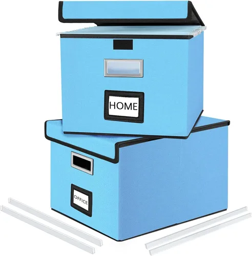 Miniatura 42 de Caja Organizadora de Archivos con Tapa, Caja Organizadora Plegable de Cuero Sintético para Carpetas Colgantes con Rieles de Plástico, Cajas (cuero)