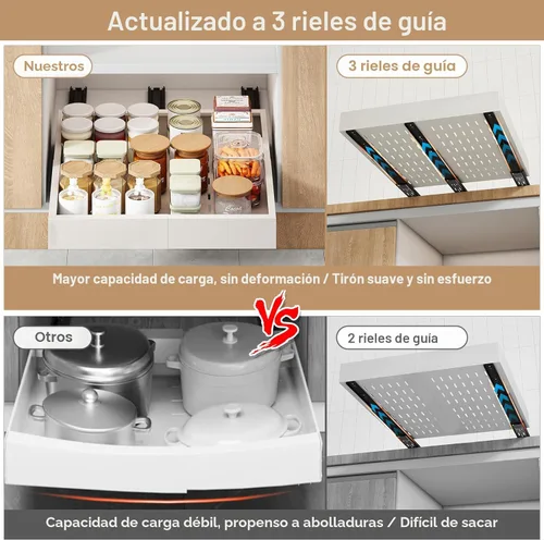 Miniatura 4 de Organizador de Gabinete Extraíble, Ancho Expandible (28 cm-41 cm), Profundidad (43 cm-61 cm) con 3 Carriles, Cajones Deslizantes, Estantes Blanco