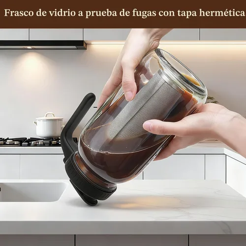 Miniatura 2 de Cafetera de cerveza fría, jarra de cerveza fría de 64 onzas con filtro de acero inoxidable y alfombrilla de café, tarro de vidrio con tapa