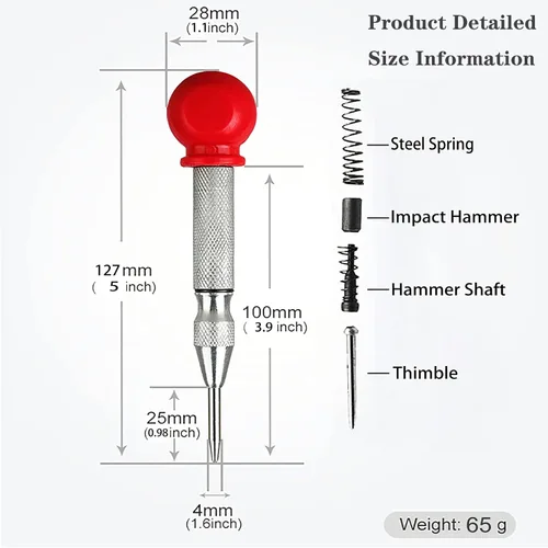 Miniatura 3 de Herramienta de taladro de metal de resorte ajustable con tapa de cojín e impacto ajustable para ventana de vidrio de plástico de madera, metal, etc.