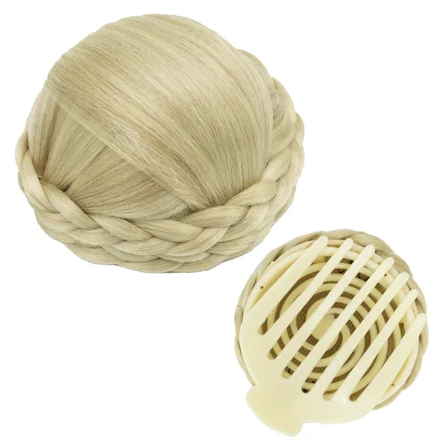 Miniatura 12 de IMISSU Trenzado Chignon Dancer Hair Donut Hairpieces Scrunchie Claw Hair Moño Updo para bodas y fiestas (M3 rubio ceniza)