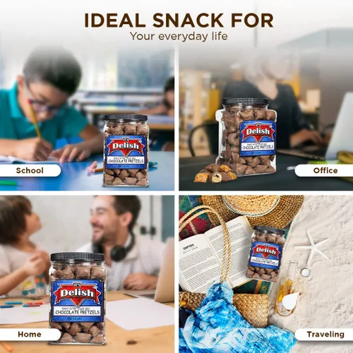 Miniatura 7 de Its Delish, Pretzels de mantequilla de maní cubiertos de chocolate con leche, contenedor jumbo de 1.8 libras a granel Nuggets de pretzel