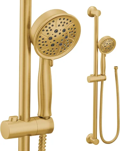 Moen 3667EPBG - Cabezal de ducha de mano ecológico con manguera de 69 pulgadas de largo con barra deslizante de 30 pulgadas, oro cepillado