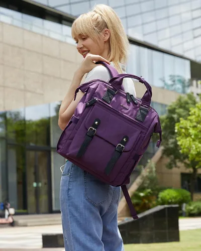 Miniatura 5 de LOVEVOOK - Mochila para laptop de mujer, bolsa de trabajo, viaje, mochilas para computadora, bolsa para enfermeras y maestras, Violeta Negro, 15,6