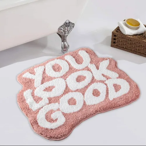 Miniatura 18 de Alfombra de baño negra con texto en inglés "You Look Good", alfombra de baño divertida, bonita, antideslizante, de microfibra, de felpa, pequeña