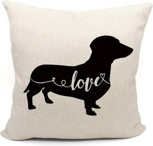 Miniatura 6 de Mancheng-zi Funda de almohada de perro salchicha – Decoración de perro salchicha – Divertidos regalos para mamá Doxie, funda de cojín de 18 x 18