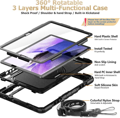 Miniatura 7 de SEYMAC stock Funda para Samsung Galaxy Tab S7 FE / S8 Plus 5G Funda de 12.4 pulgadas con protector de pantalla portalápices