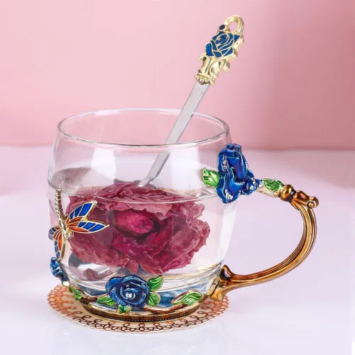 Miniatura 3 de Regalo para mamá Día de la Madre Taza de café de vidrio esmaltado Desayuno Taza de café Taza de café de vidrio taza de té, el mejor regalo de Rosa