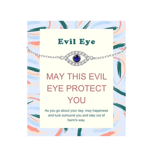 Evil Eye Bracelet for Women, Silver Stainless Steel Bracelet as Protection Amulet for Girls, Good Luck Bracelet as Birthday Gifts for Daughter,