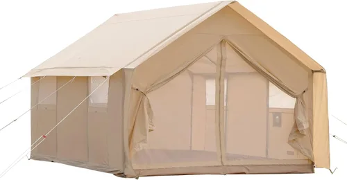 WaldZimmer Cotton Canvas Wall Tent with Rain Canopy Waterproof Outdoor Tent for Hunting Family 4 Season Camping Tent Heavy Duty Steel Frame&PVC